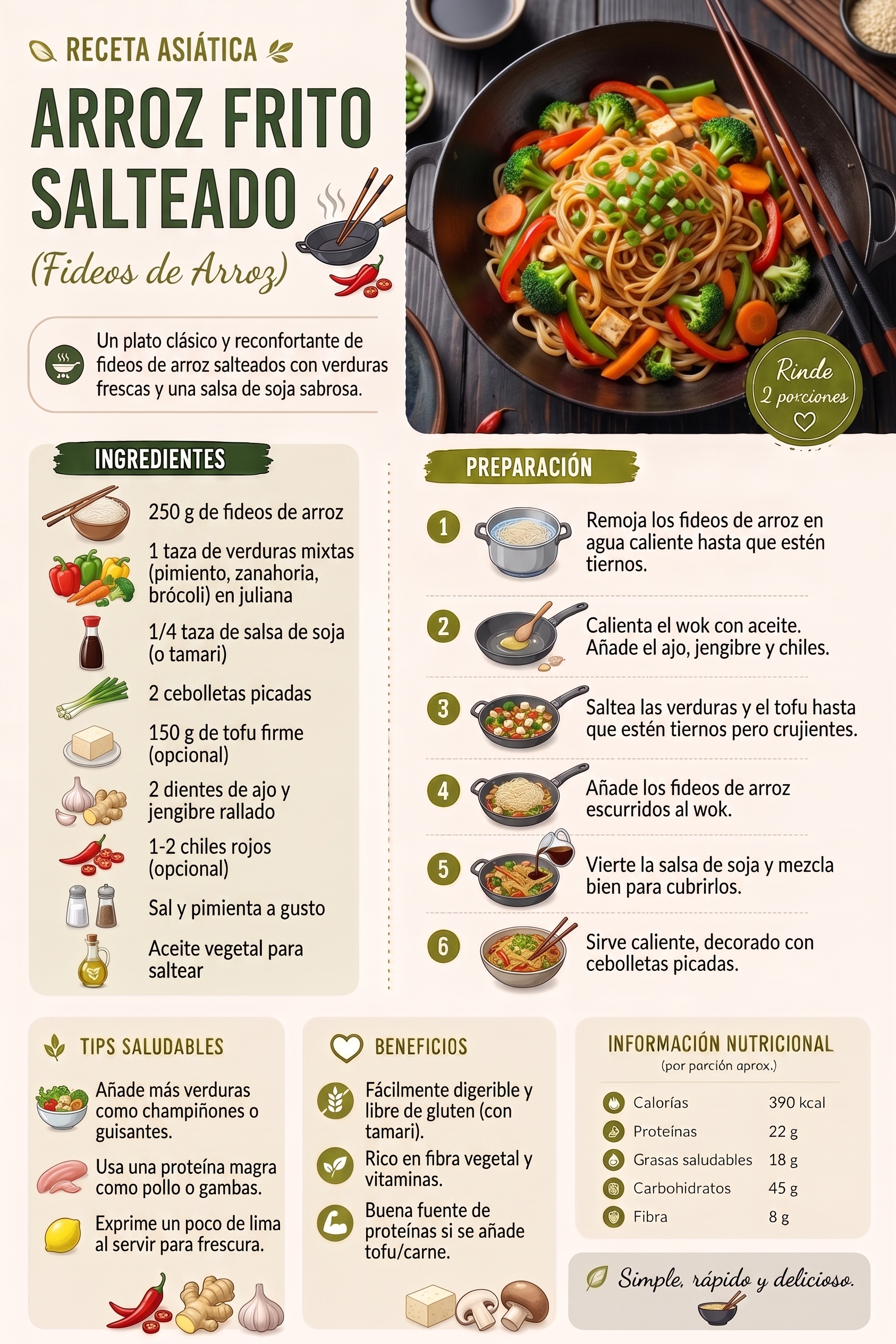 Arroz frito salteado (fideos de arroz)