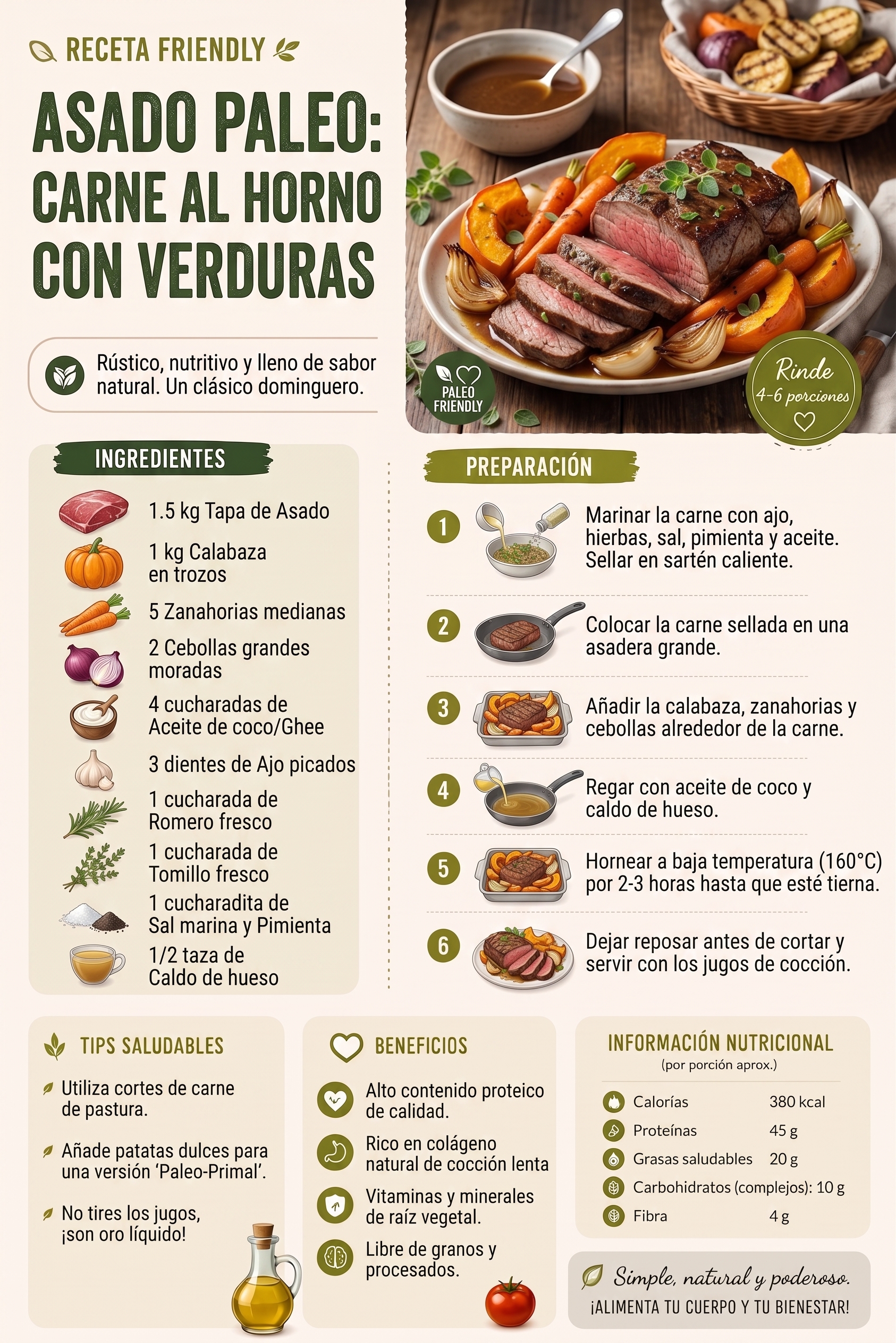 Asado paleo: carne al horno con verduras