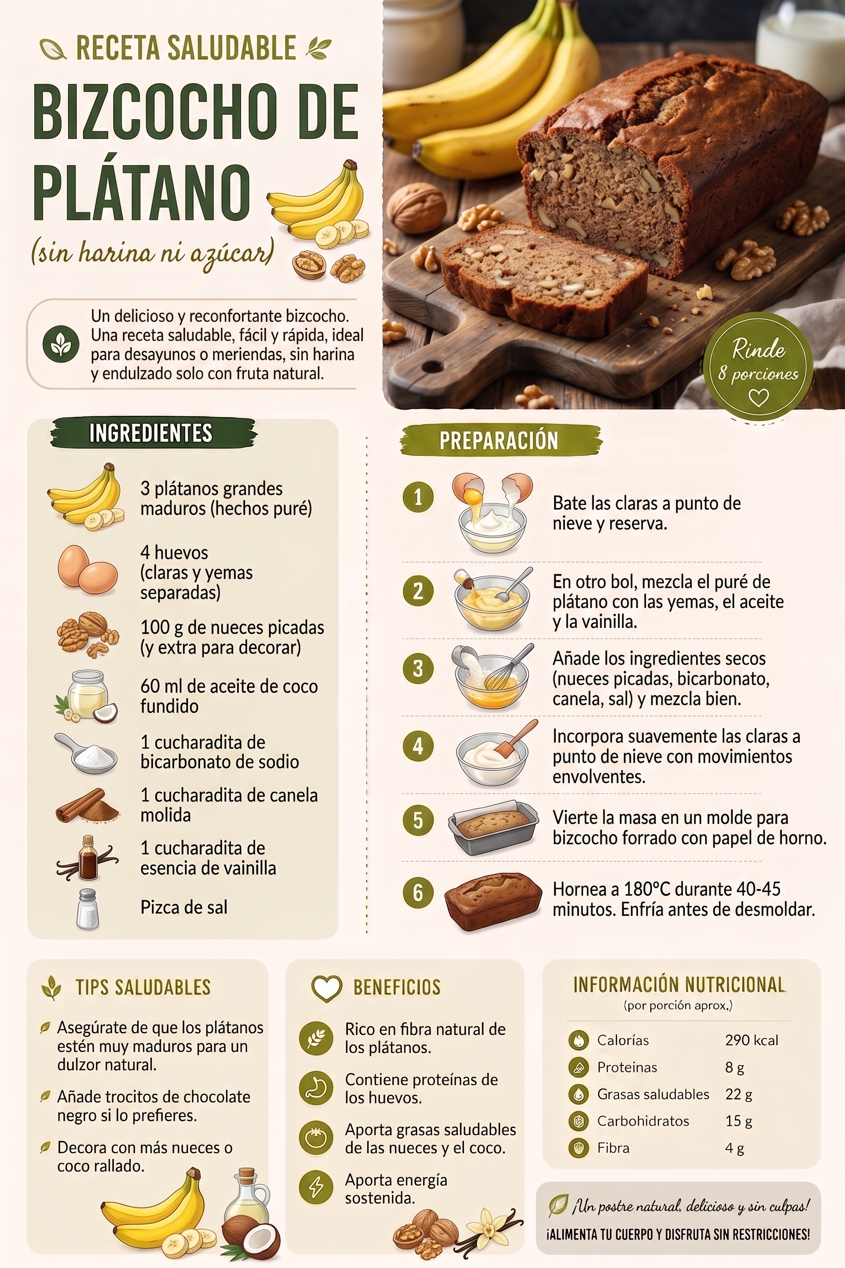 Bizcocho de plátano sin harina ni azúcar