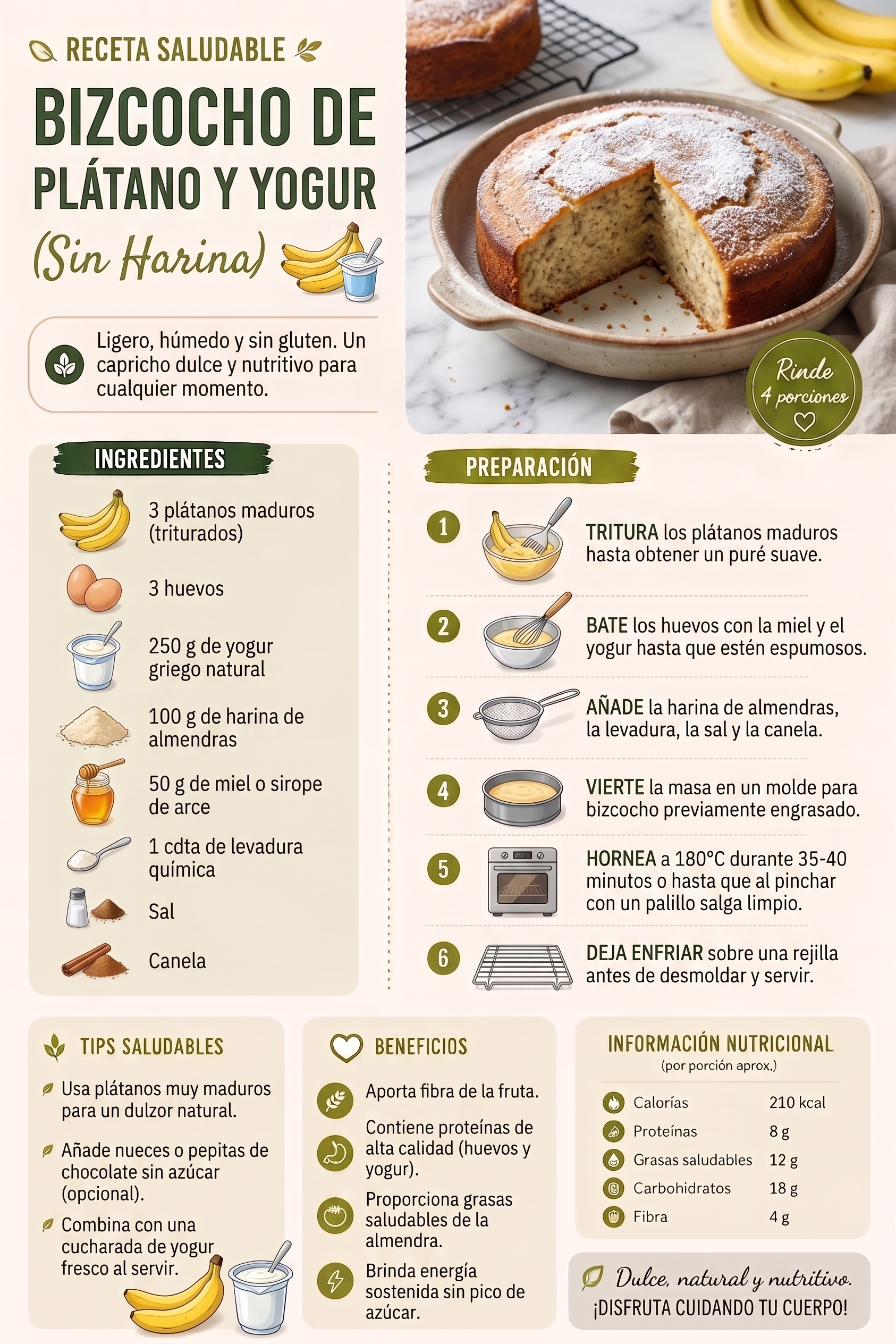 Bizcocho de plátano y yogur sin harina