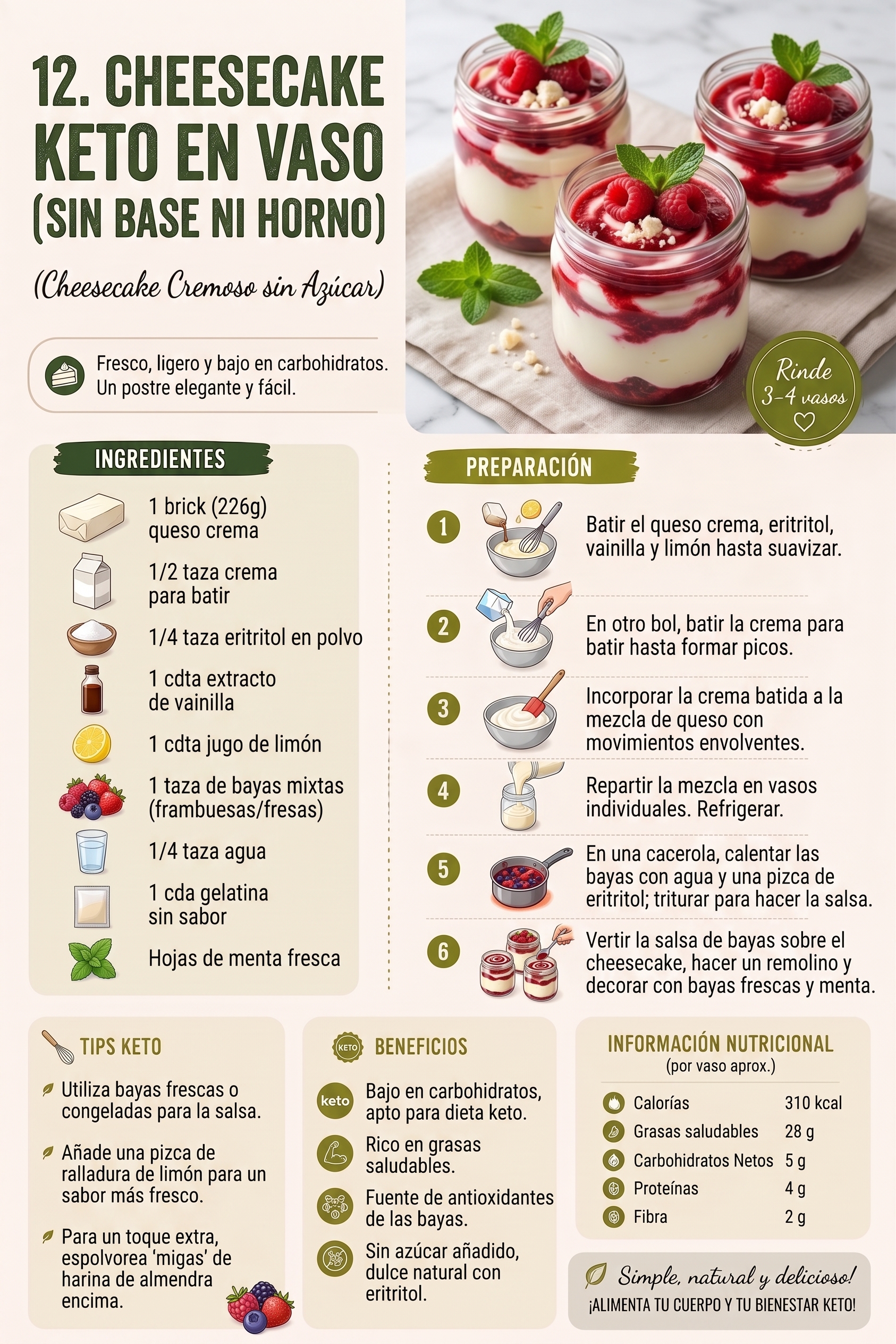 Cheesecake keto en vaso (sin base ni horno)