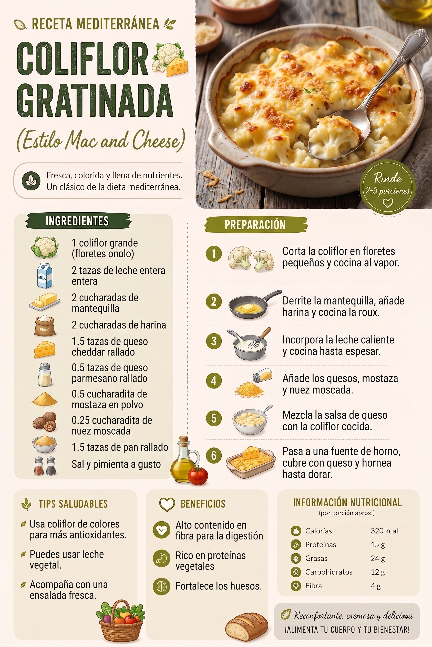 Coliflor gratinada estilo mac and cheese