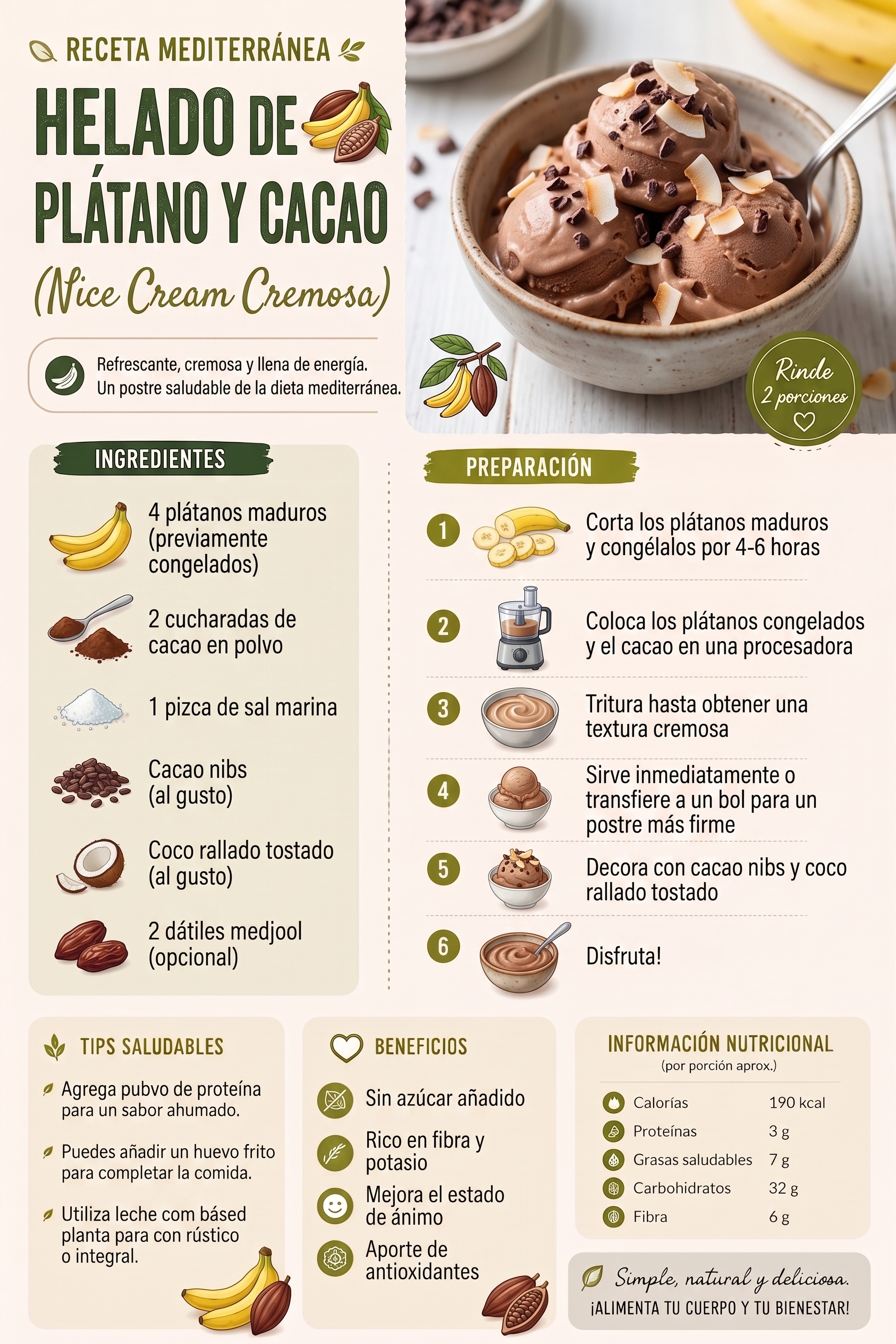 Helado de plátano y cacao (nice cream)