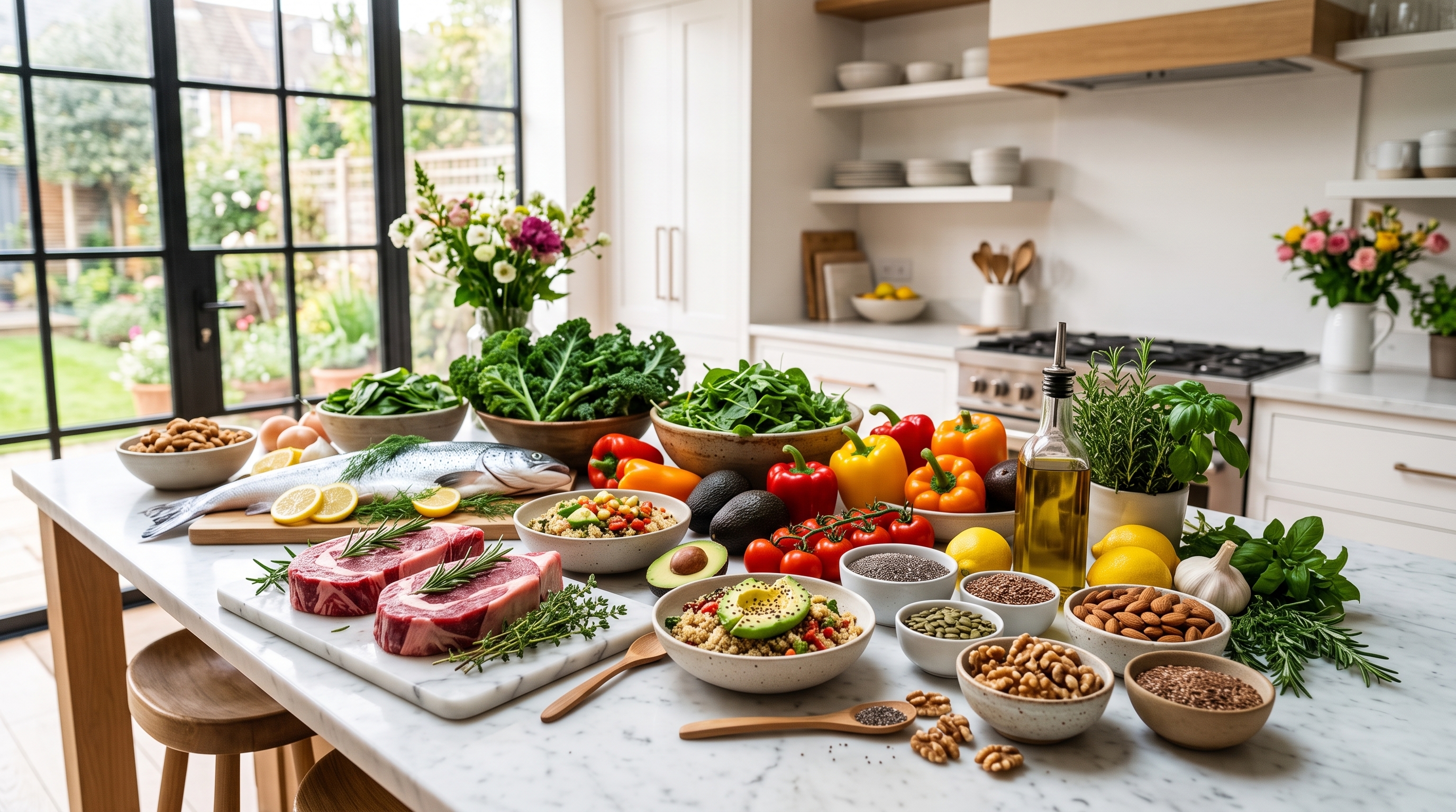 Cocina con ingredientes frescos