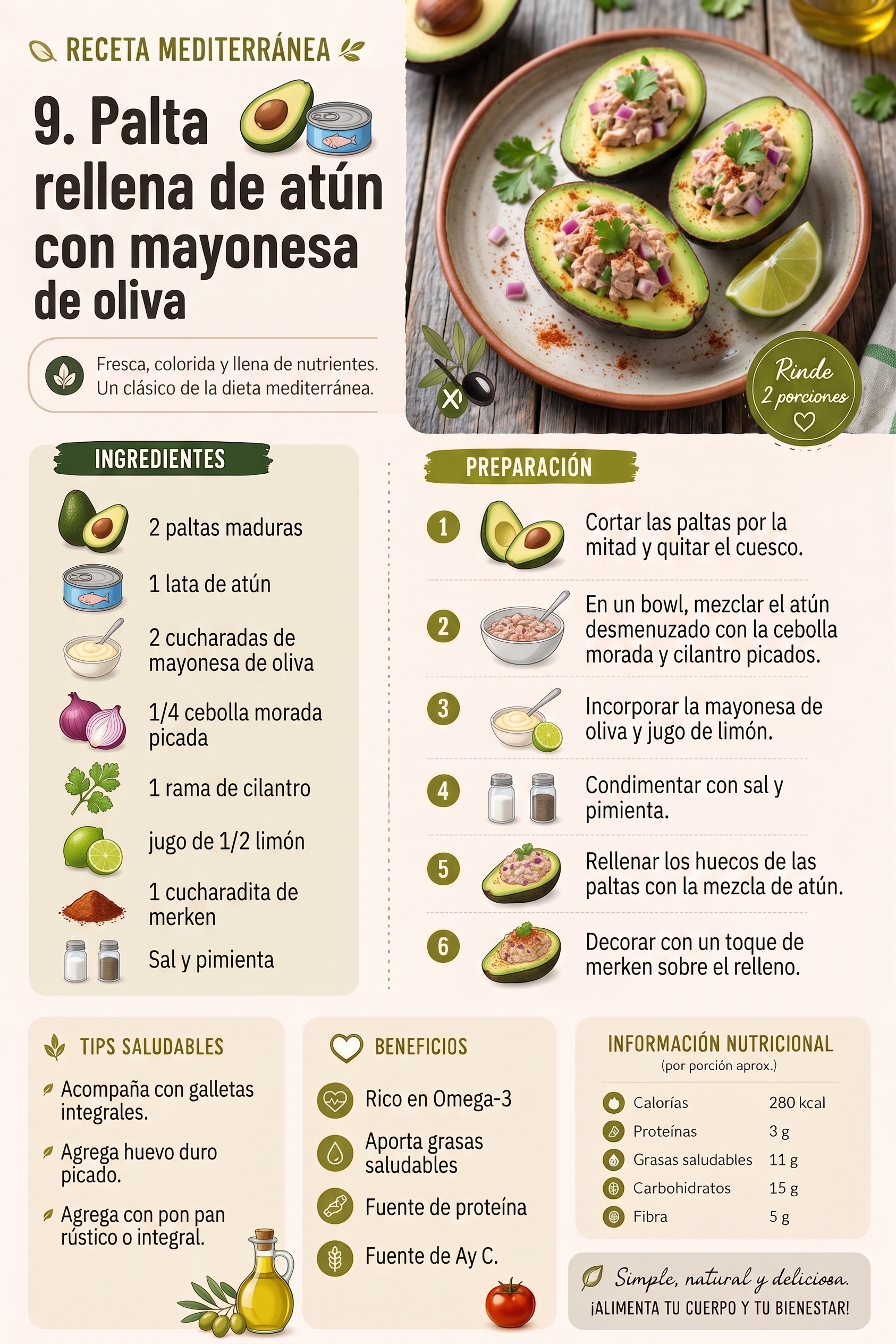 Palta rellena de atún con mayonesa de oliva