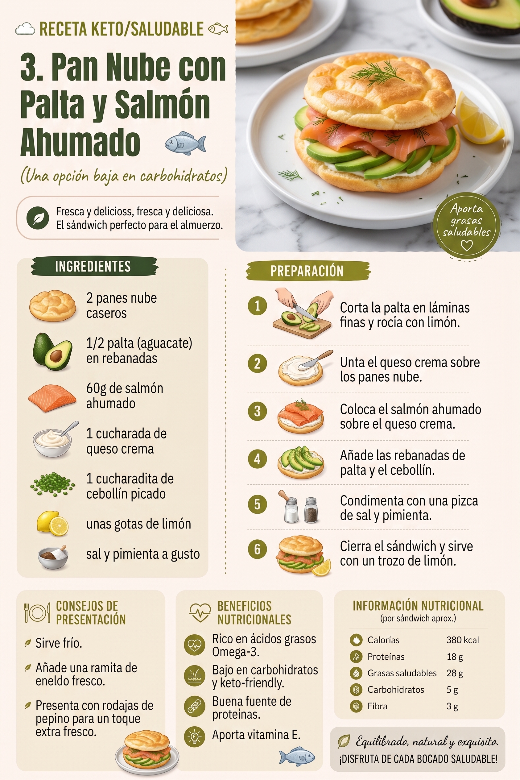 Pan nube con palta y salmón ahumado