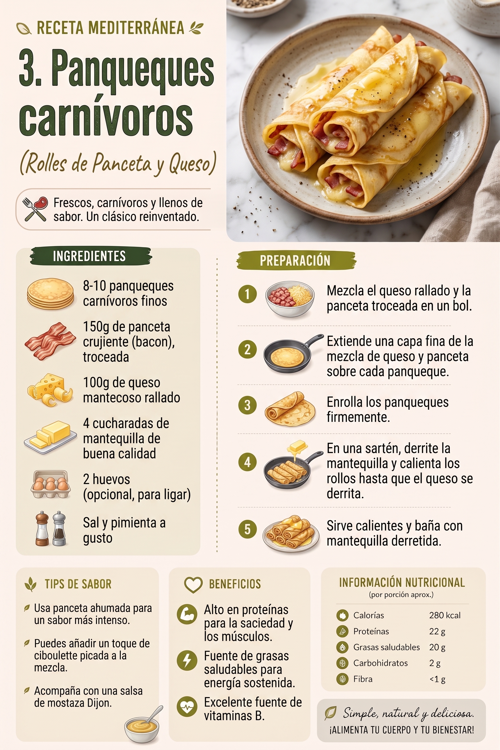 Panqueques carnívoros (huevo y queso crema)