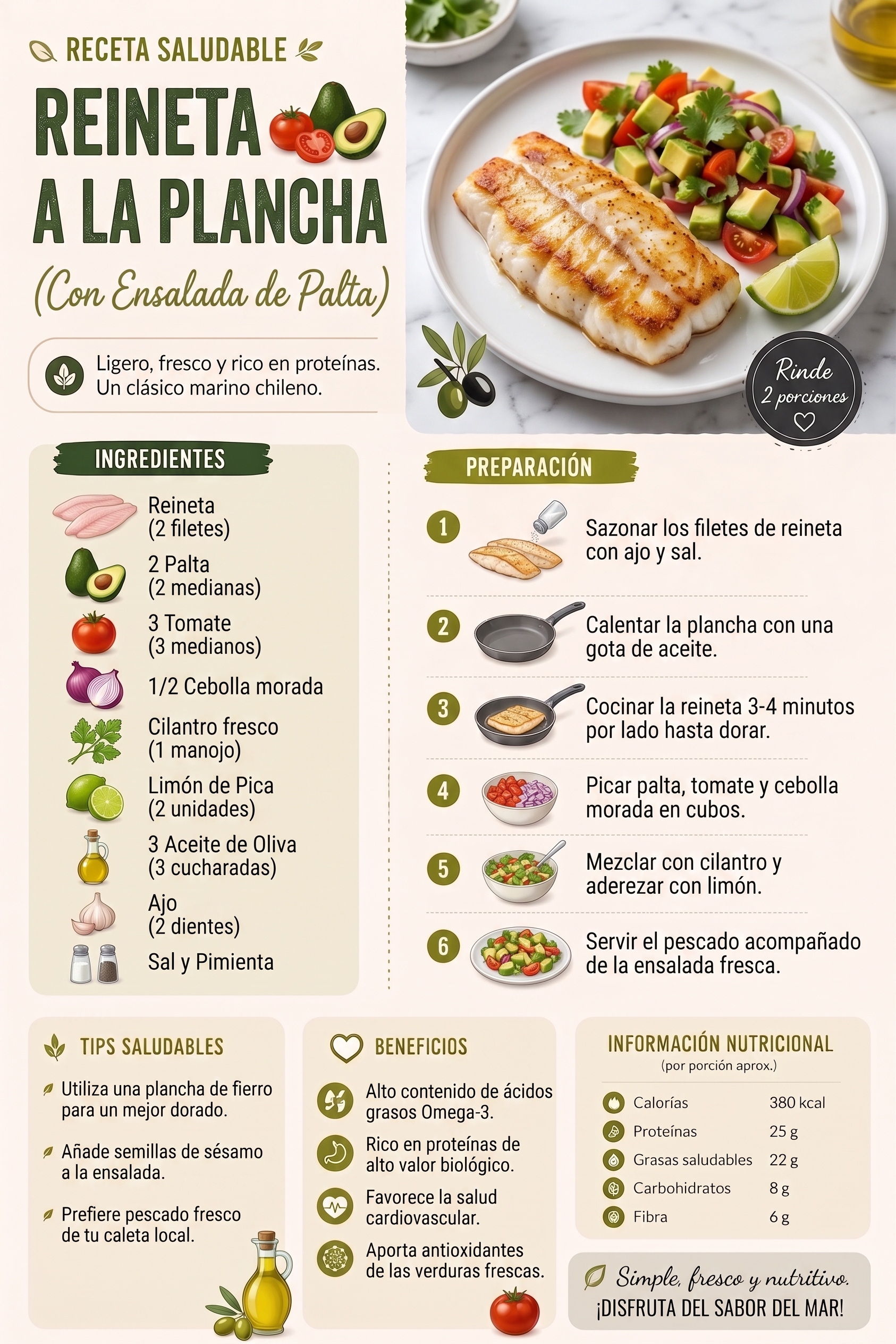 Reineta a la plancha con ensalada de palta