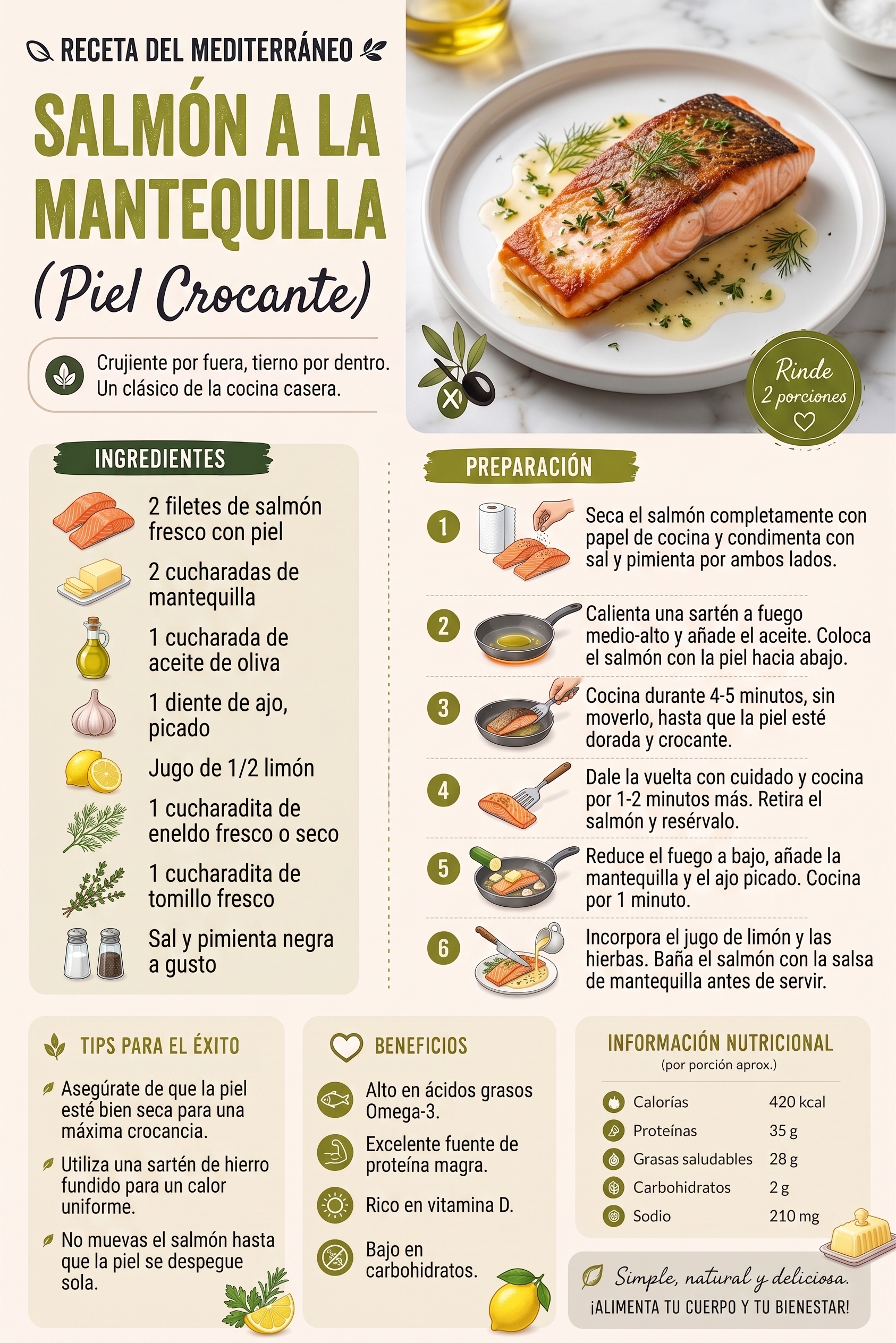 Salmón a la mantequilla (piel crocante)