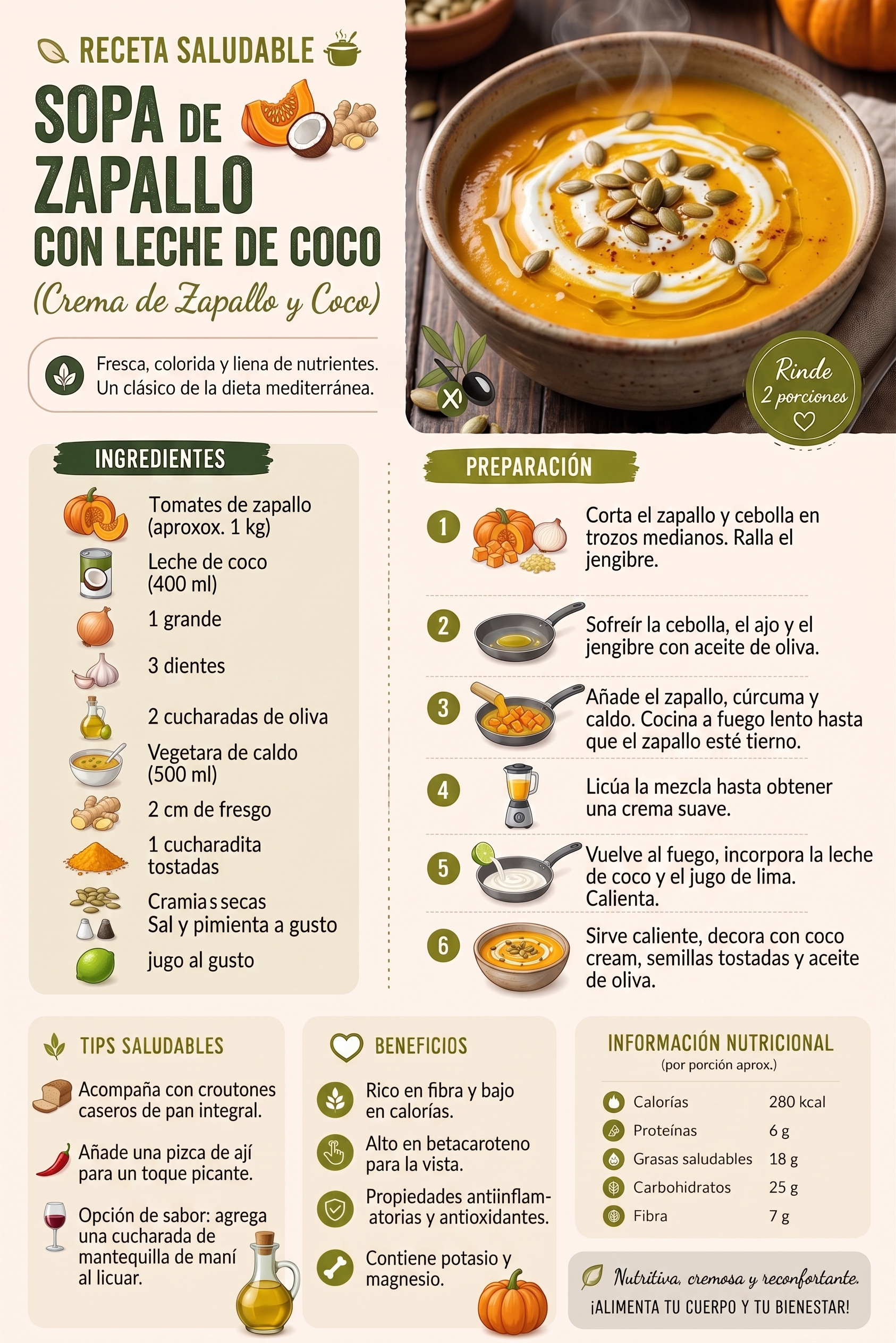 Sopa de zapallo con leche de coco